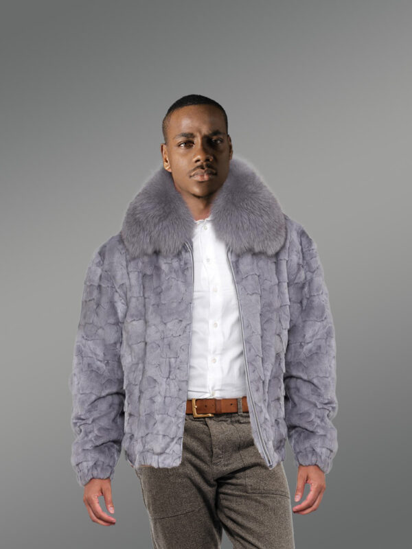 Grey Real Mink Fur Front Zipper Classic Bomber Jacket