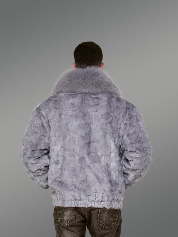 Grey Real Mink Fur Front Zipper Classic Bomber Jacket - Image 4