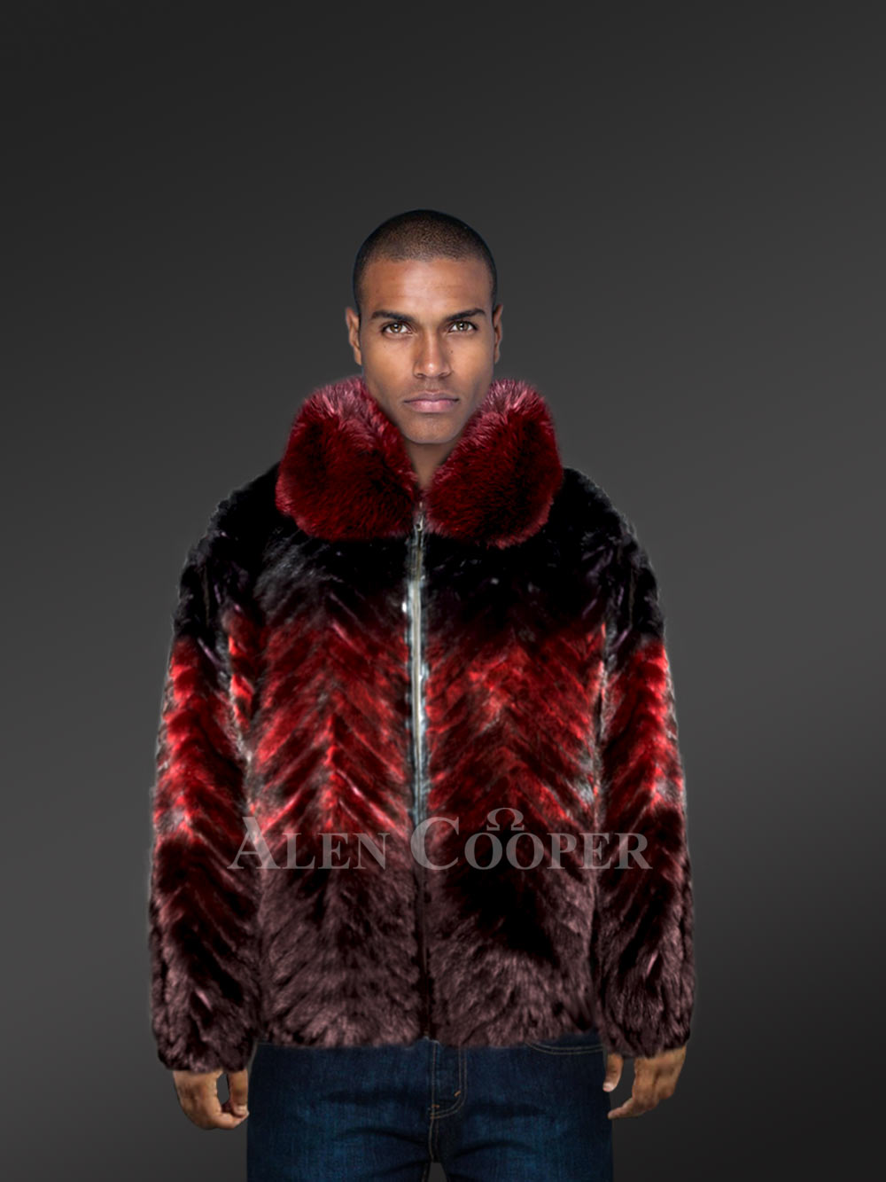 Men Mink Fur Bomber Jacket - Image 2