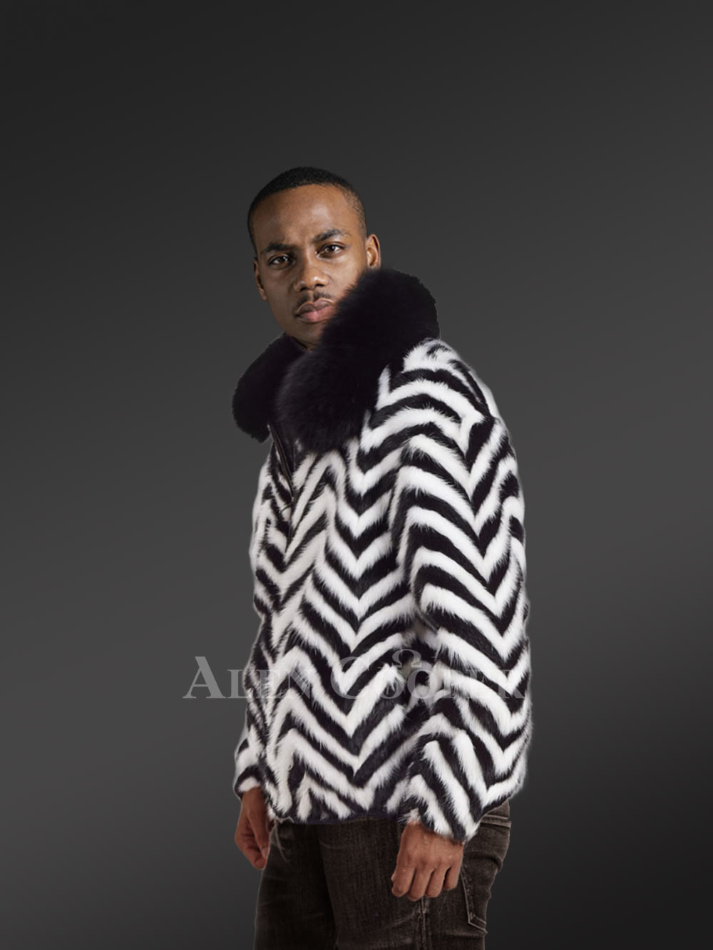 Men Mink Fur Bomber Coat with Zipper Closing - Image 4