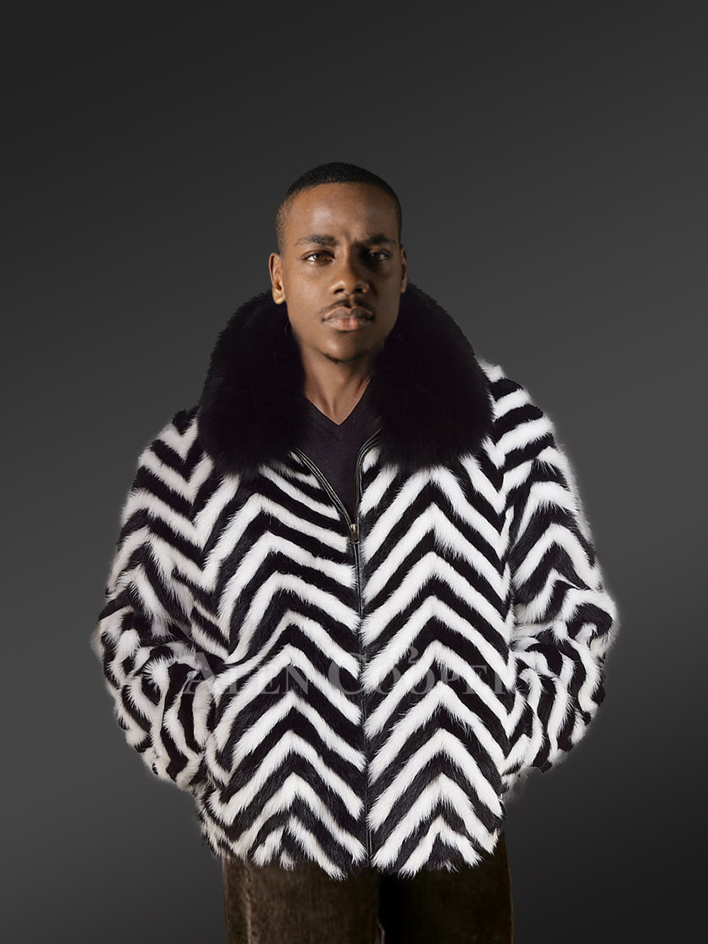 Men Mink Fur Bomber Coat with Zipper Closing - Image 2