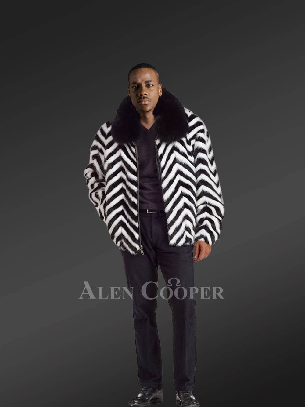 Men Mink Fur Bomber Coat with Zipper Closing - Image 3