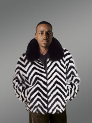 Mink Jacket With Black Fox Collar for Men