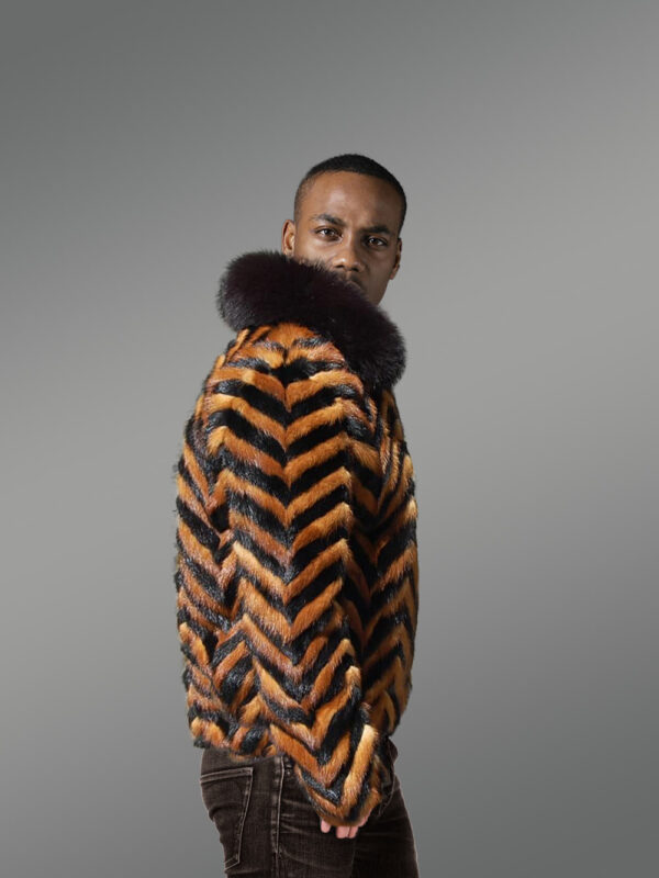 Whiskey Mink Jacket With Black Fox Collar - Image 3