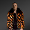 Whiskey Mink Jacket With Black Fox Collar