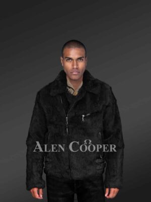 Biker Rabbit Fur Jacket in Stunning Black