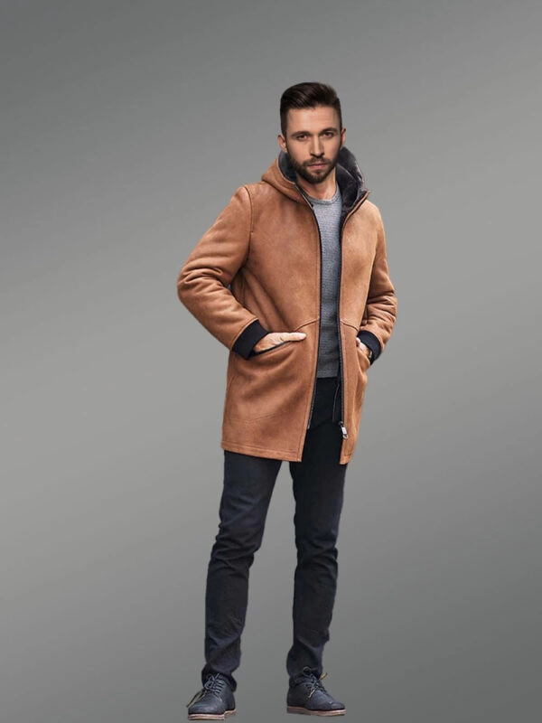 Mens Shearling Coat Long Fur Jacket with Hooded - Image 8