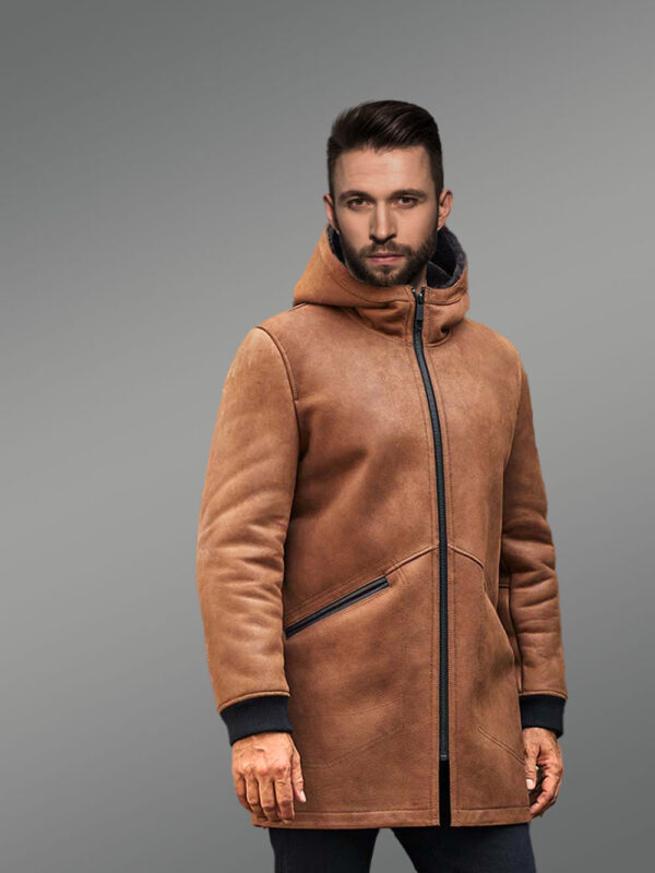 Mens Shearling Coat Long Fur Jacket with Hooded - Image 6