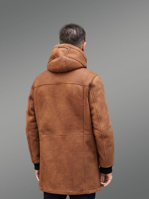 Mens Shearling Coat Long Fur Jacket with Hooded - Image 7