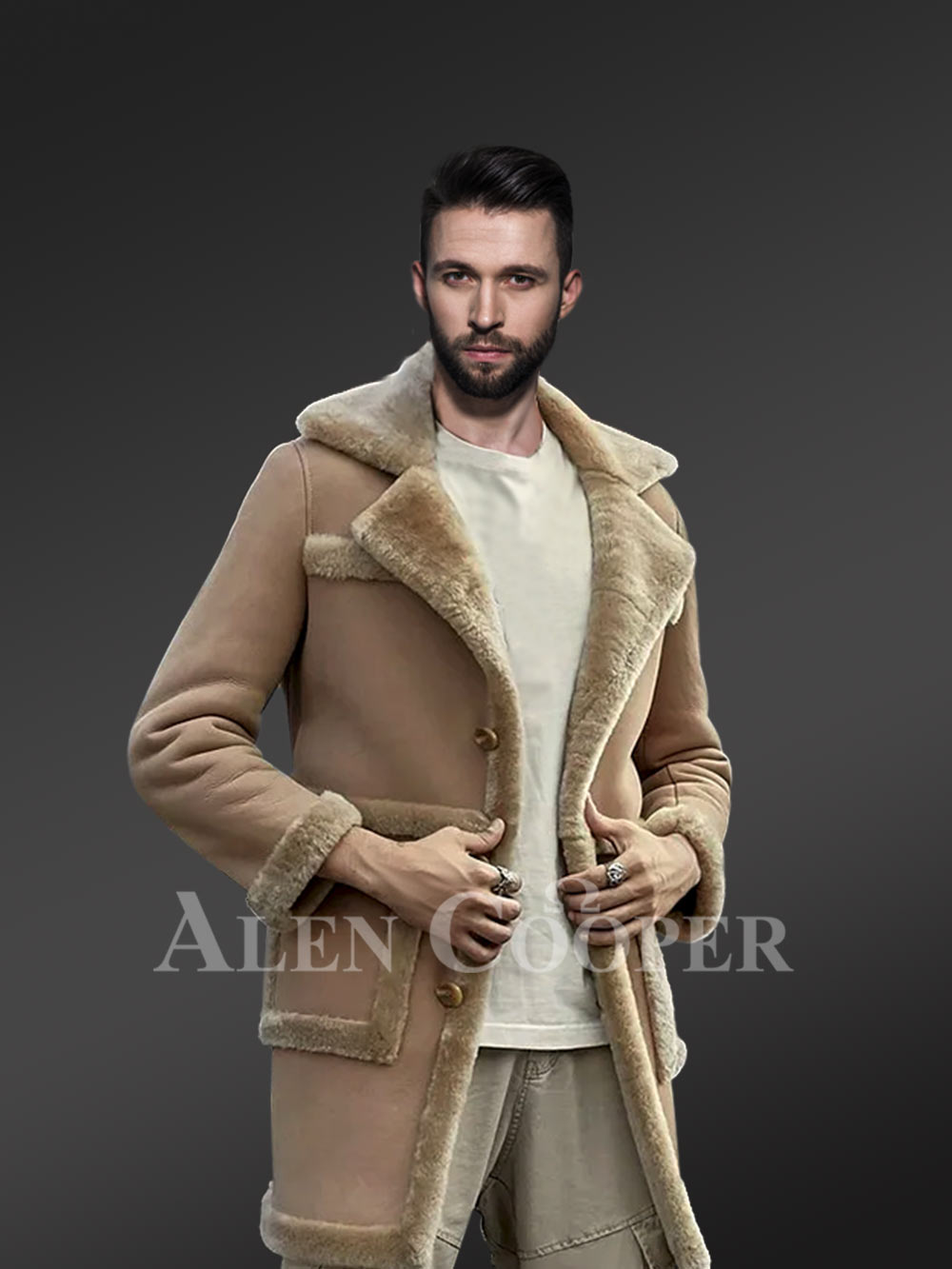 Mens Shearling Long Coat Flying Style Jacket - Image 2
