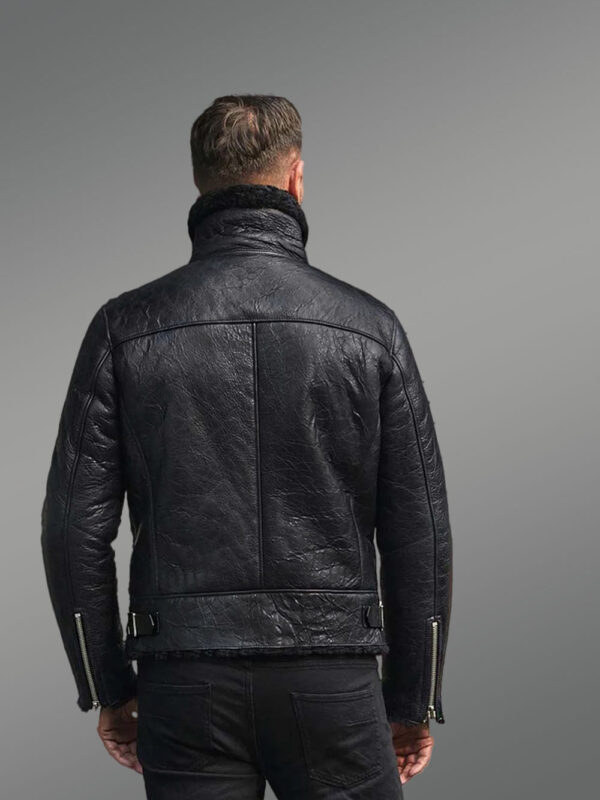 Shearling Black Leather Jacket for Men - Image 6