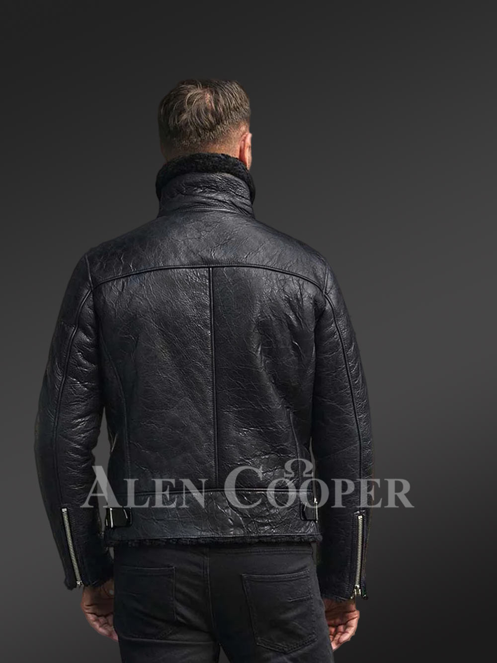 Sheepskin Men Jacket with Leather Straps - Image 4