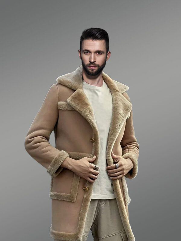 Mens Shearling Long Coat Flying Style Jacket - Image 2