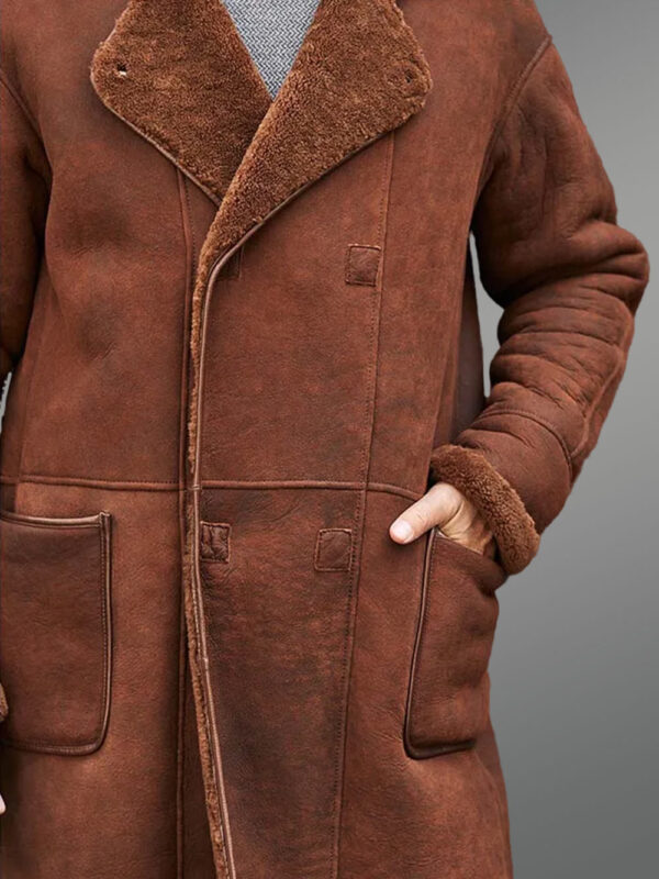 Men Long Sheepskin Coat in Double Breast Style - Image 6