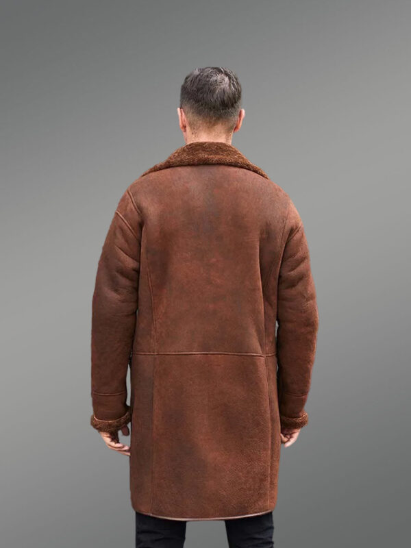 Men Long Sheepskin Coat in Double Breast Style - Image 4