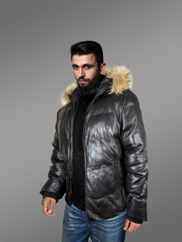 All Goose Down Leather Bomber Jacket - Image 4