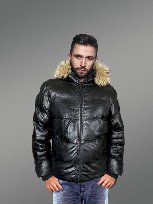 All Goose Down Leather Bomber Jacket