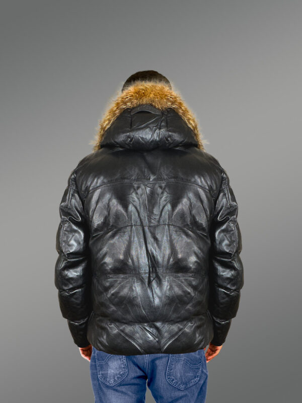 All Goose Down Leather Bomber Jacket - Image 5