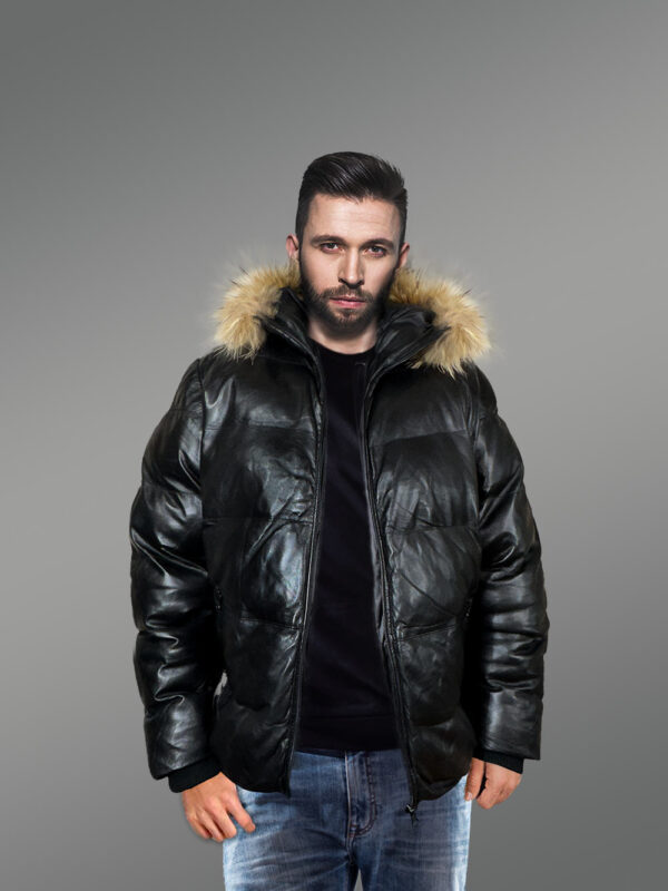 All Goose Down Leather Bomber Jacket - Image 2