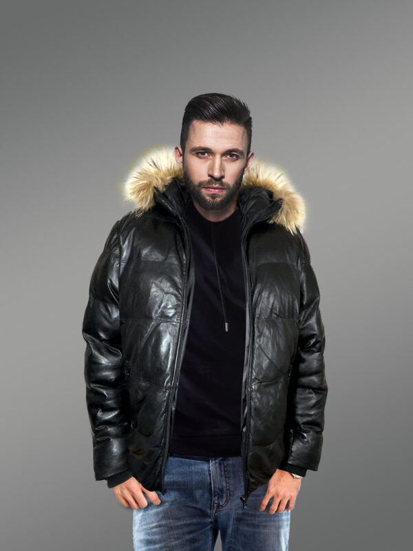 All Goose Down Leather Bomber Jacket - Image 3