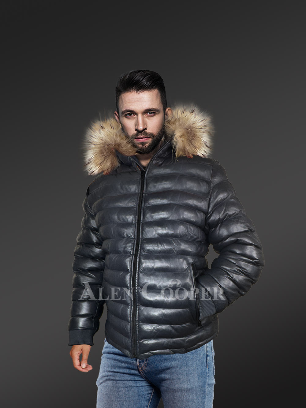 Goose Down Puffer Jacket for Men in Bomber Style - Image 2