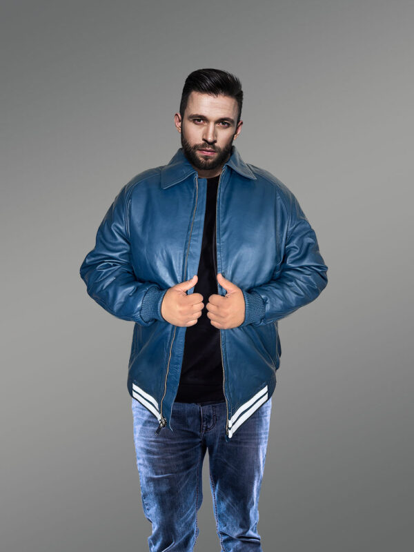 Comfy Leather Bomber Jacket for Men - Image 4