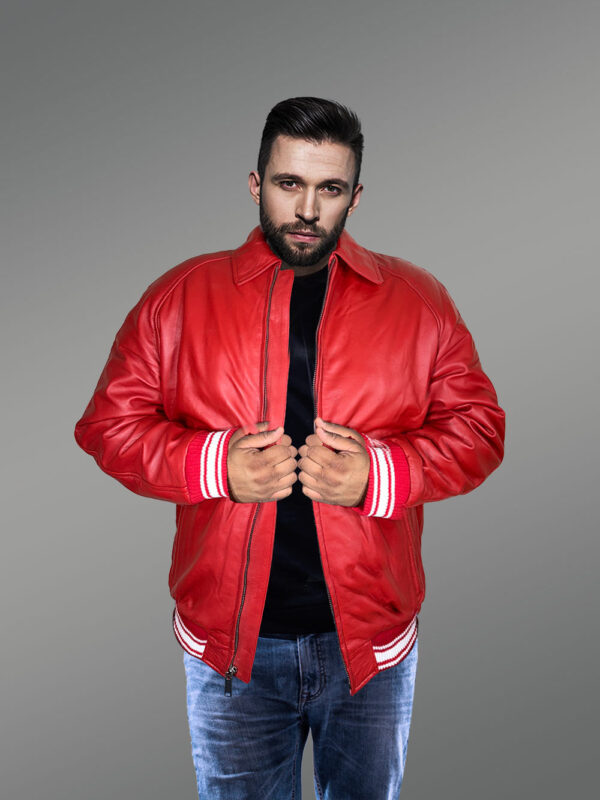 Comfy Leather Bomber with Flexible Hem and Wrist - Image 3