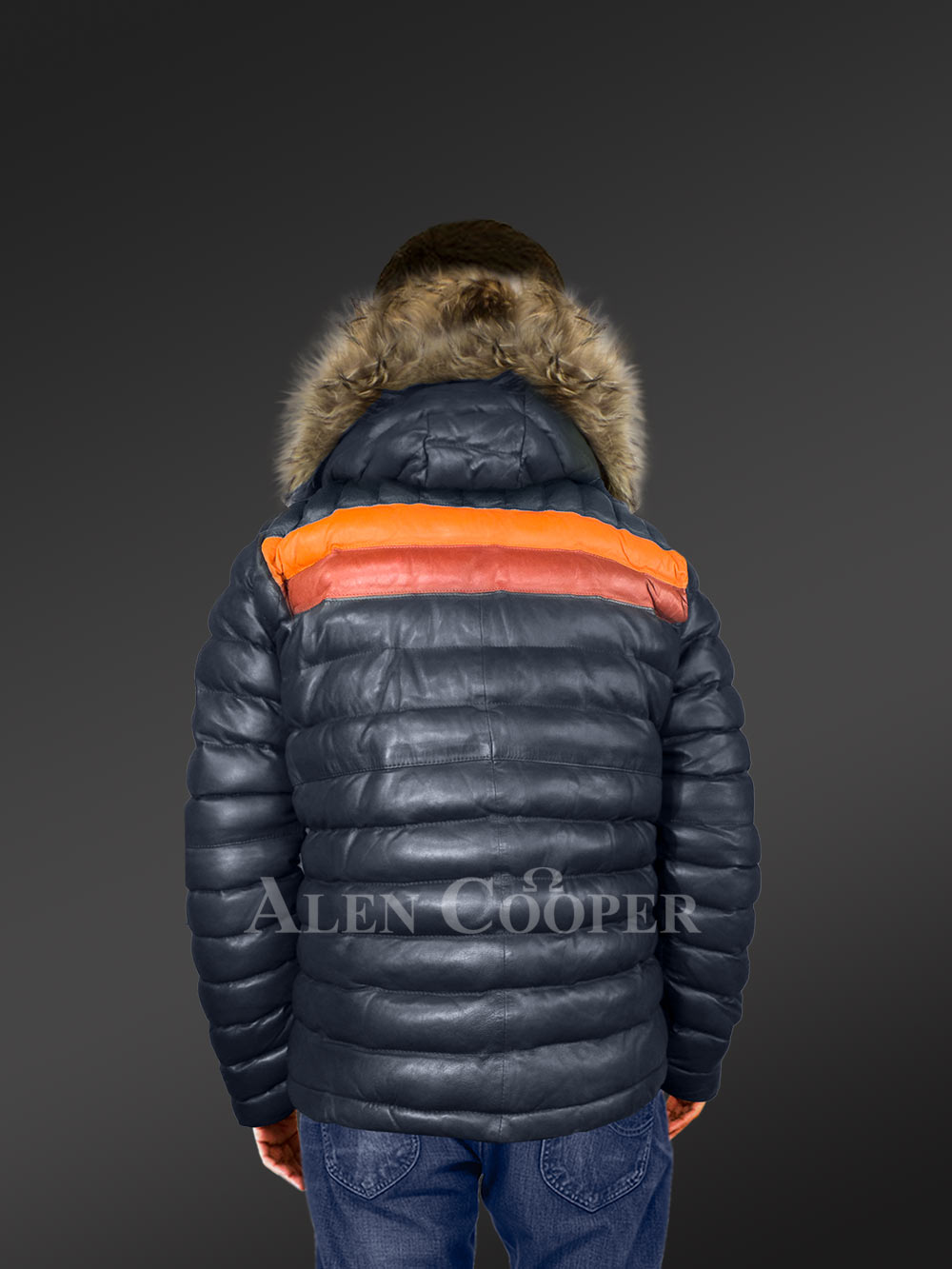 Down Leather Jacket with Fur Trims Accentuating the Hood - Image 6
