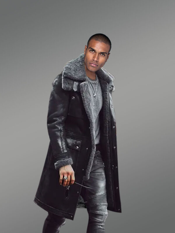 Luxurious Long Length Shearling Coat in Black  for Men