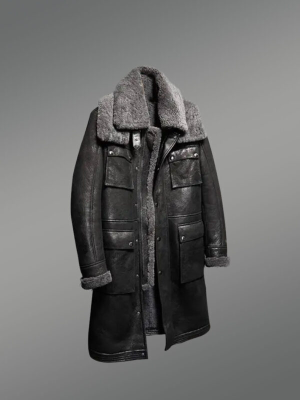 Luxurious Long Length Shearling Coat in Black  for Men - Image 2