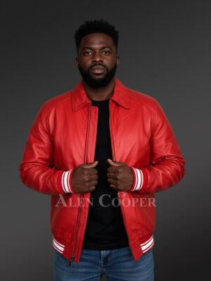 Mens Red Lambskin Leather Bomber – Vibrant Looks with Promise of Comfort