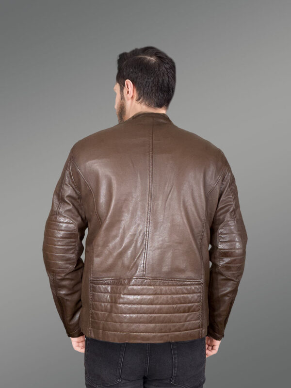 Motorcycle Leather Jacket with a Band Collar - Image 4