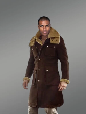 Posh Shearling Long Coat in Coffee for Men