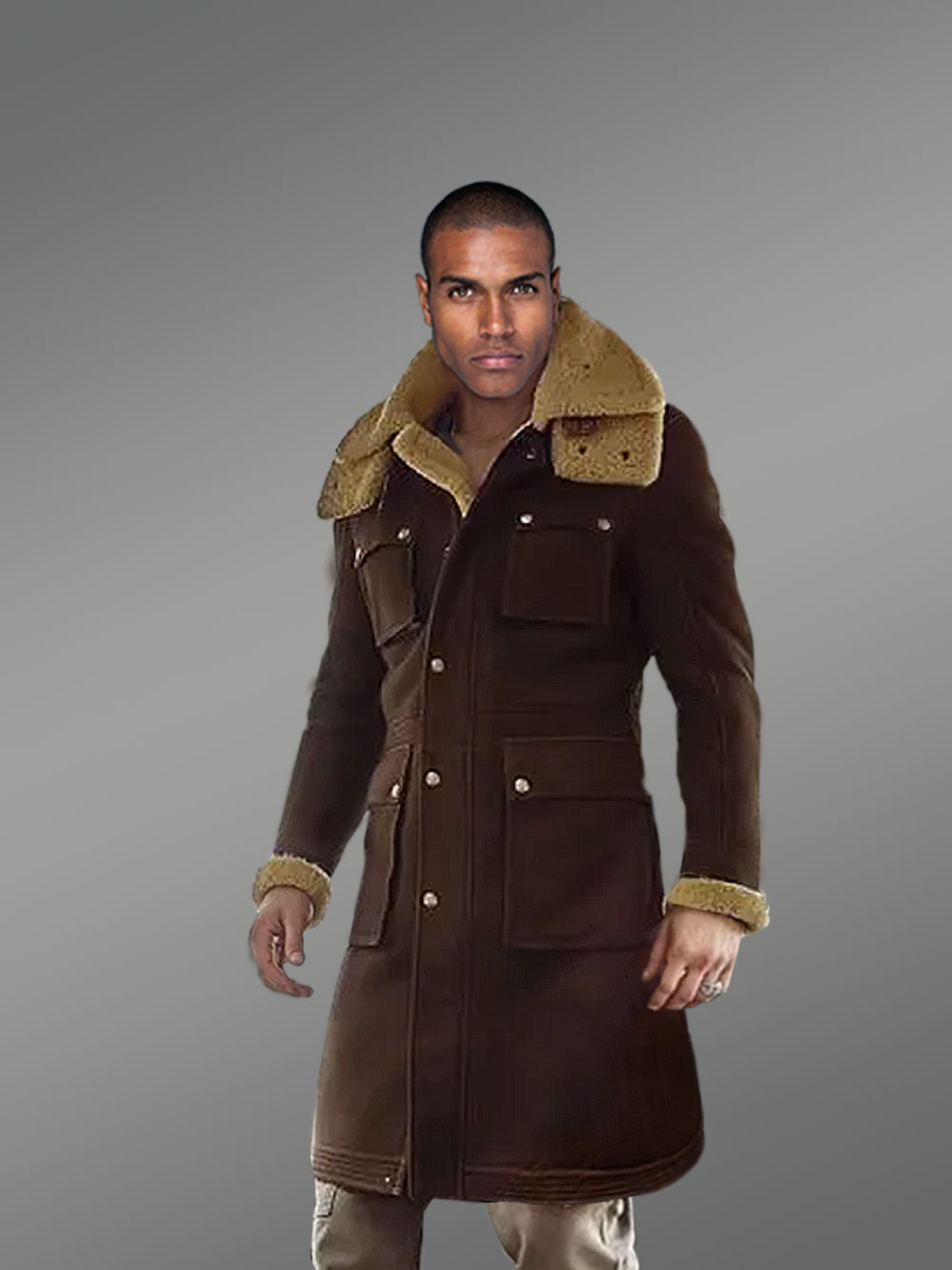 Posh Shearling Long Coat in Coffee for Men