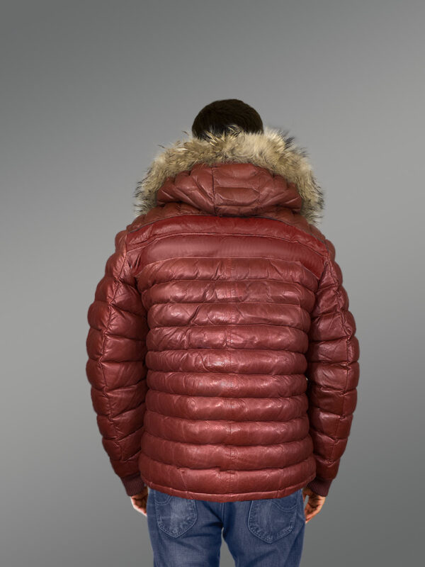 Puffer Leather Down Bomber with Raccoon Fur Hood - Image 4