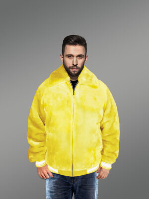 Sheepskin Mouton Varsity Jacket in Yellow