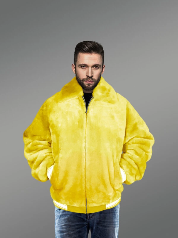 Sheepskin Mouton Varsity Jacket in Yellow - Image 2