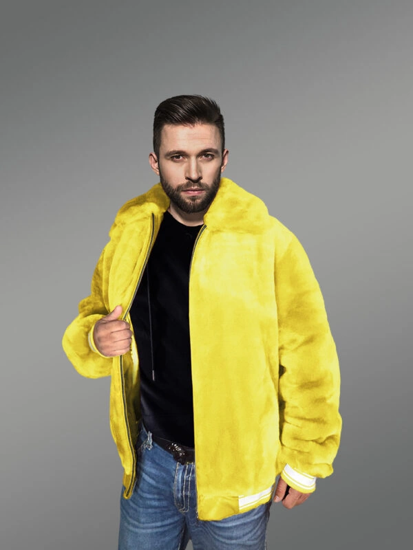 Sheepskin Mouton Varsity Jacket in Yellow - Image 3