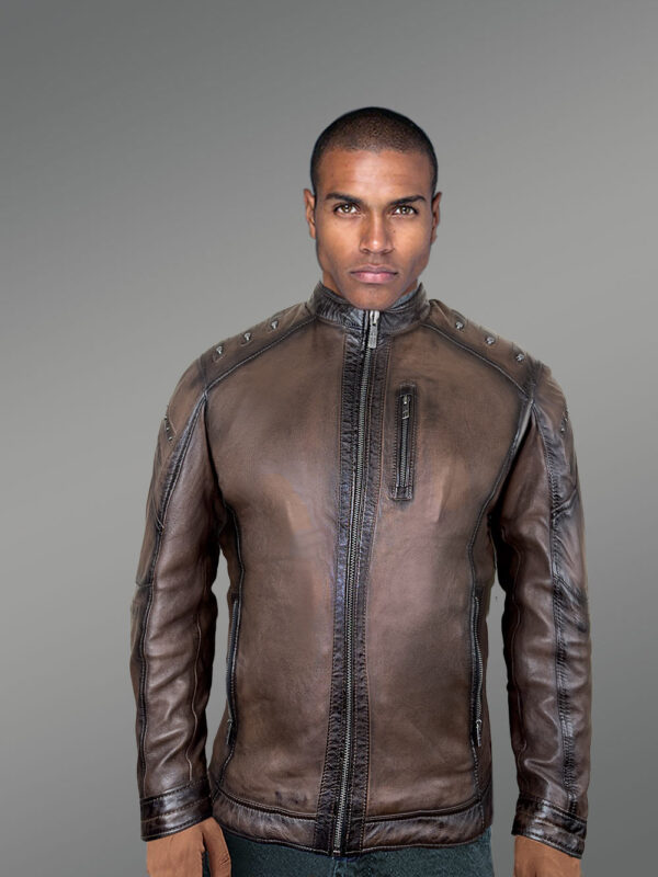 Leather Motorcycle Studded Jacket for Men - Image 4