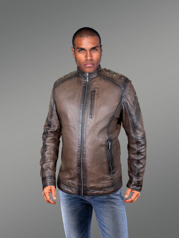 Leather Motorcycle Studded Jacket for Men - Image 2