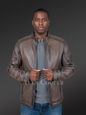 Studded Leather Motorcycle Jacket for Men