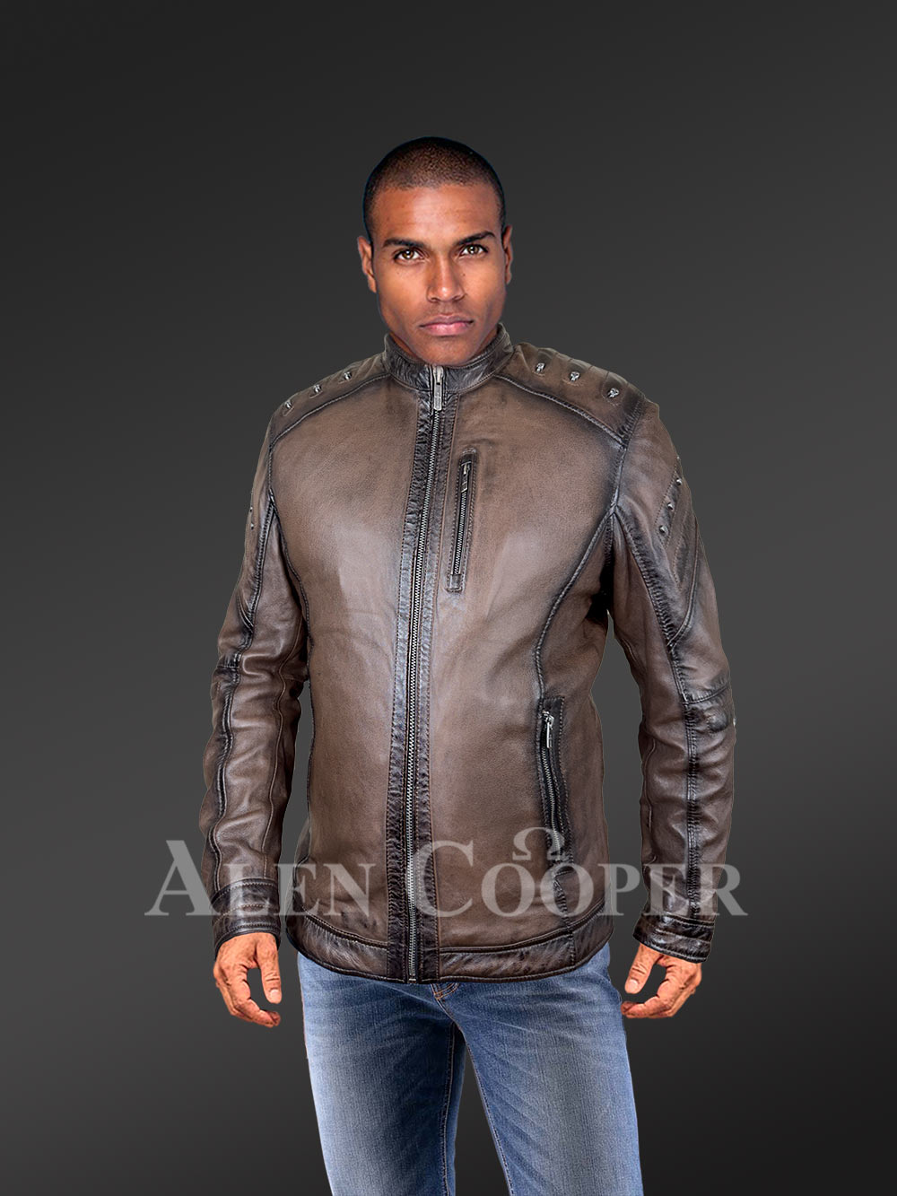 Studded Leather Motorcycle Jacket for Men - Image 4