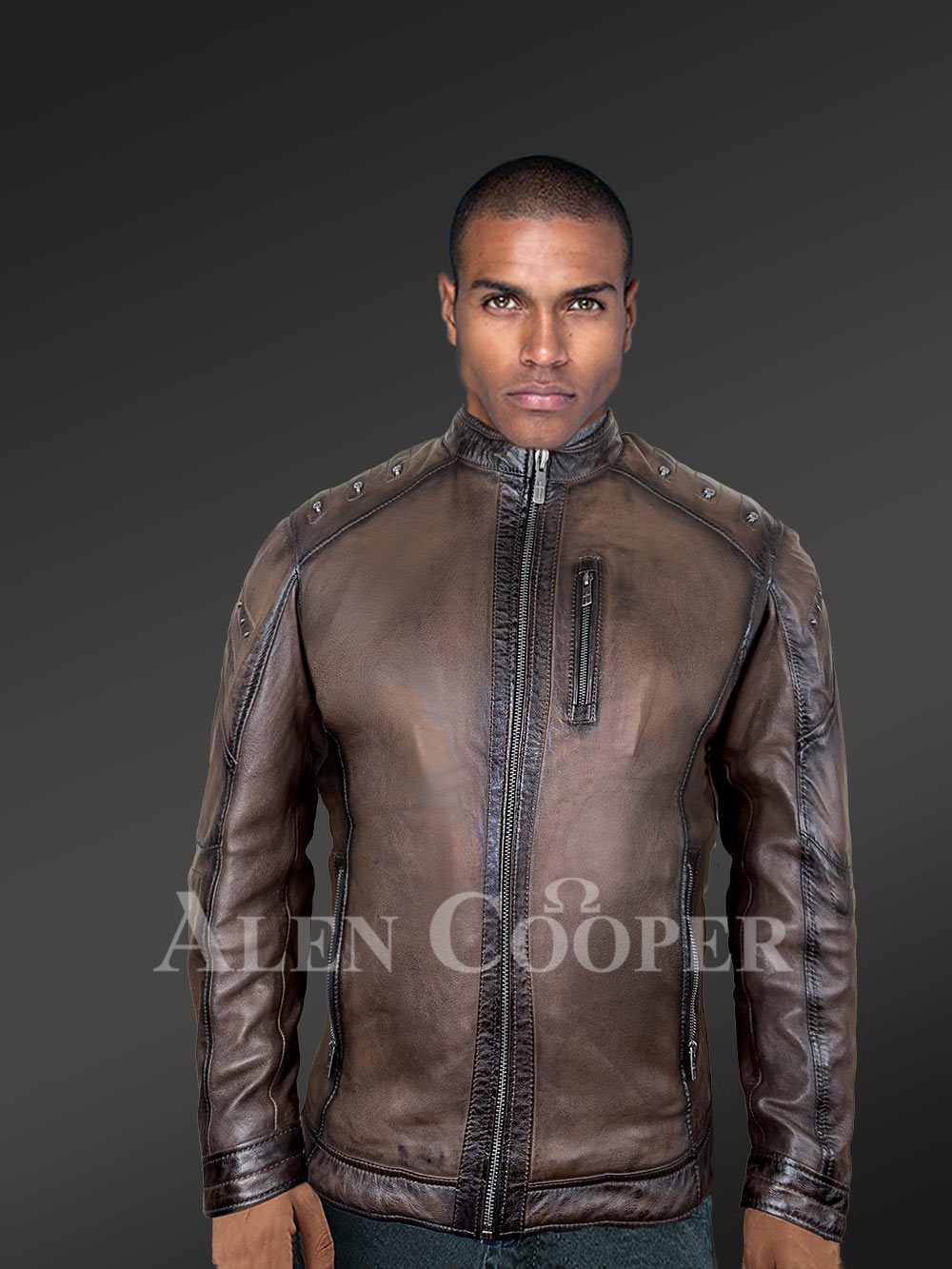 Studded Leather Motorcycle Jacket for Men - Image 2