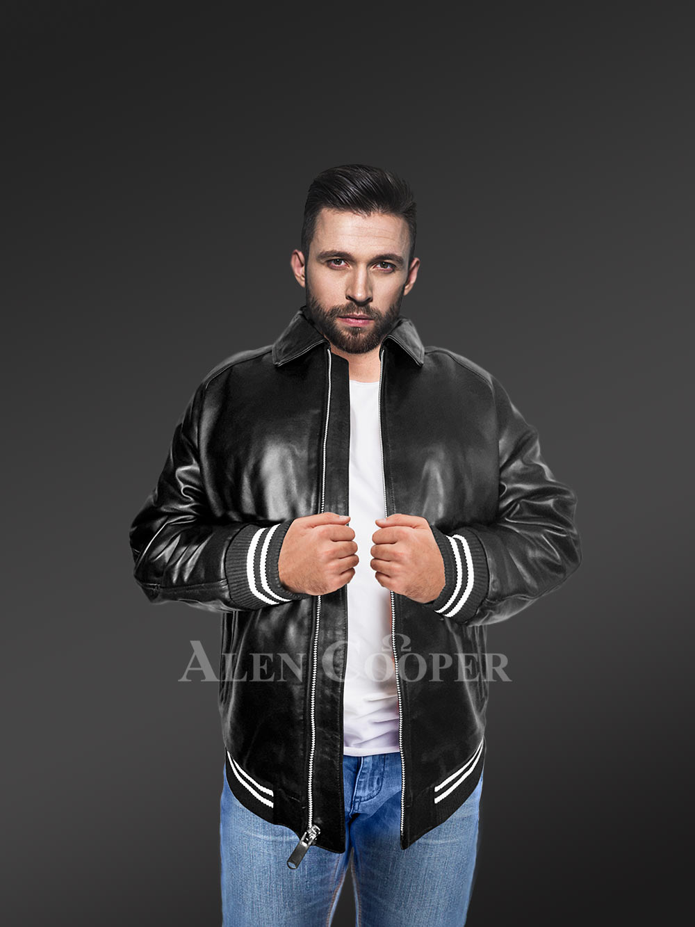 Black Leather Bomber Jacket – Cozy Feel & Suave Looks - Image 2