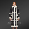 Women Shearling Classic long black White Coat