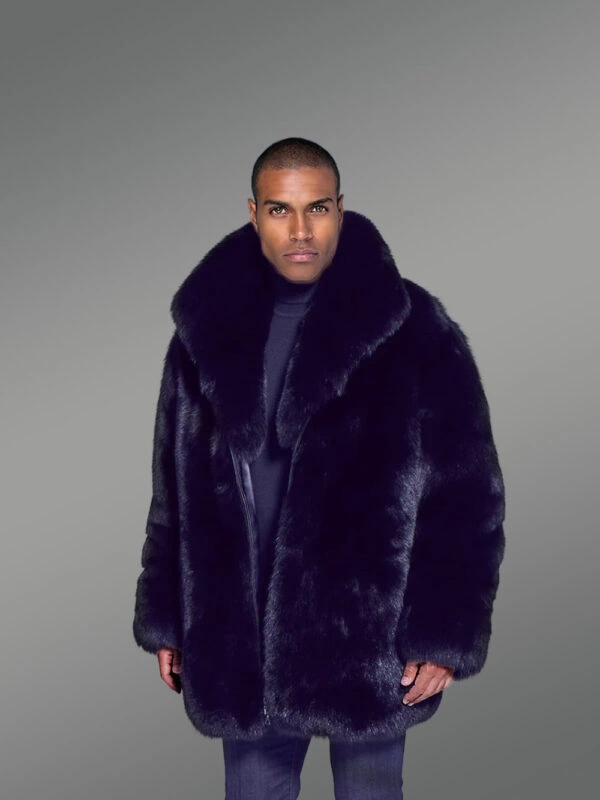 Men’s Mid Length Fox Fur Coat with Fox Collar - Image 2