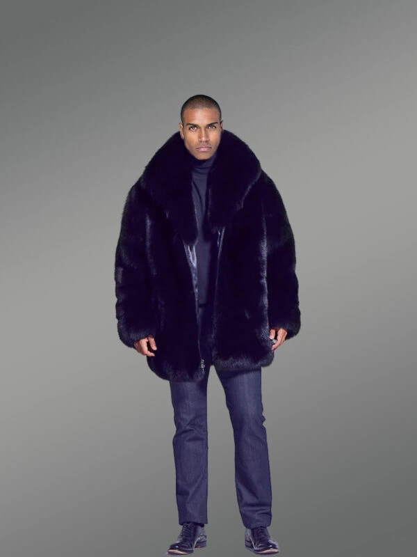 Men’s Mid Length Fox Fur Coat with Fox Collar