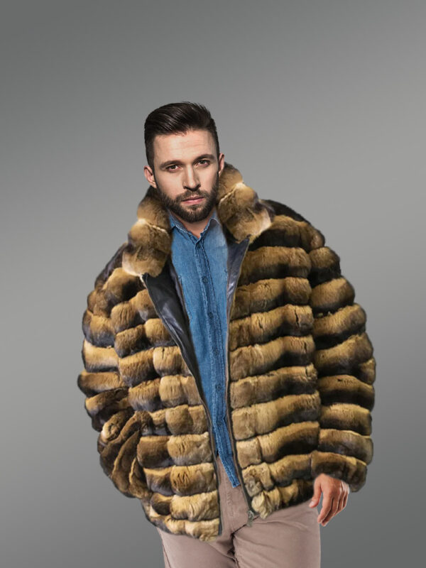 Men’s Rex Rabbit Coat in Chinchilla Look