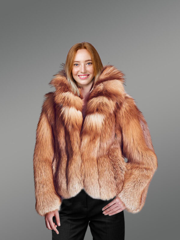 Women Short Length Red Fox Fur Coat