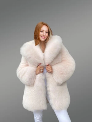 Long Blazer in Fox Fur in Snow White